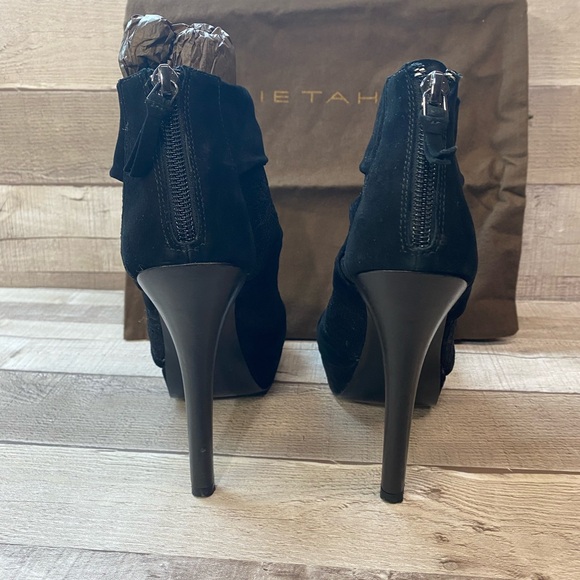 Ellie Tahiti black suede and lace stiletto peep toe - Picture 6 of 13